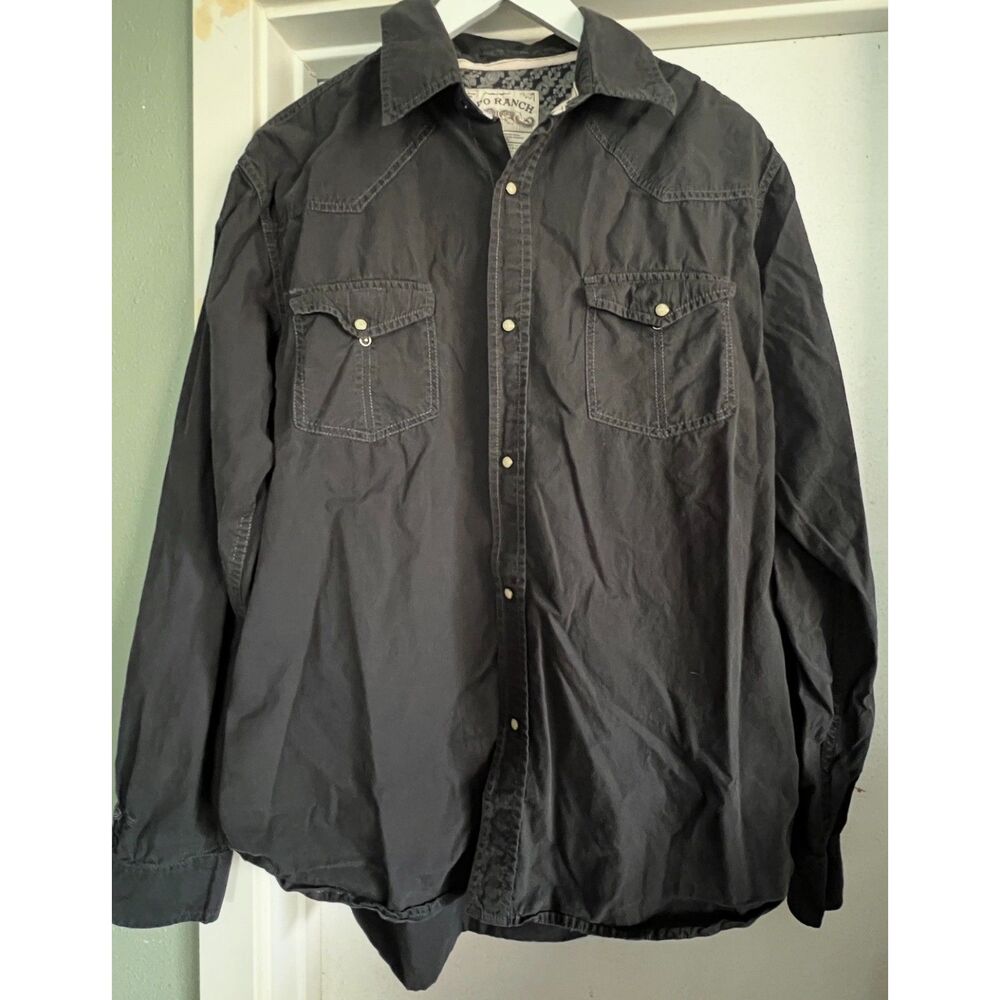 Topo Ranch Pearl Snap Black Western Cowboy Shirt Organic Cotton Men's Large